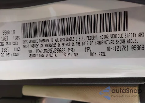 2015 Jeep Cherokee Sport из США, поврежденный, VIN 1C4PJMAB6FW599639